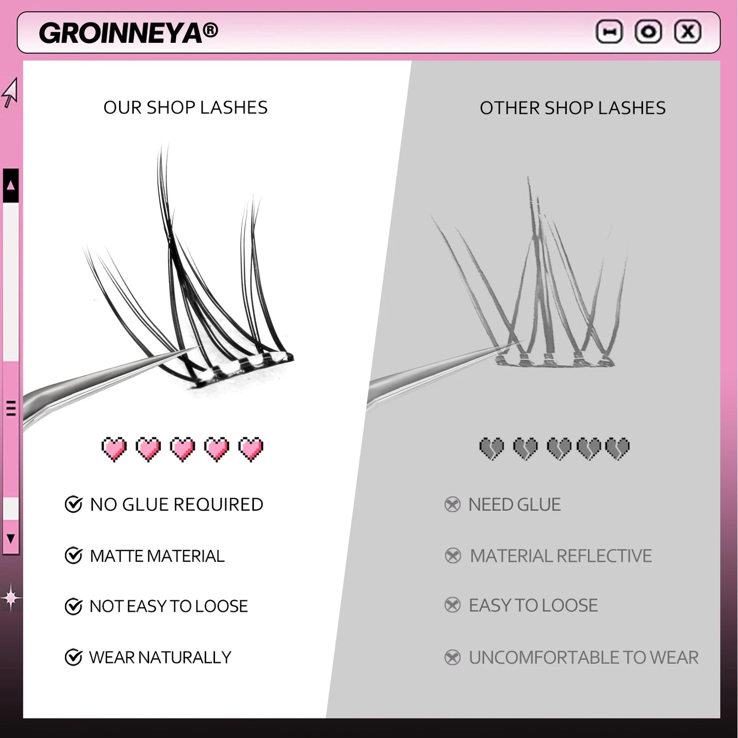 GROINNEYA Self Adhesive DIY Lash Extension Kit Lash Clusters No Glue Needed DIY Lash Extension Pre Glued Cluster Lashes
