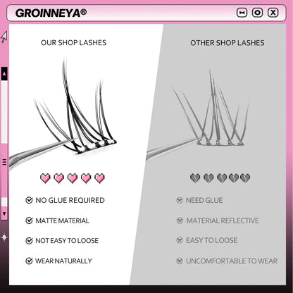 GROINNEYA Self Adhesive DIY Lash Extension Kit Lash Clusters No Glue Needed DIY Lash Extension Pre Glued Cluster Lashes
