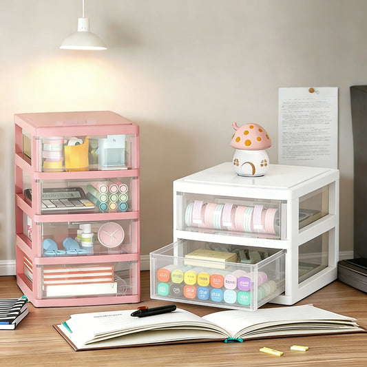 JOJAJU 1Pc Storage Box,Space-Saving Clear Drawer Organizer (2/3/4-Tier) Sort Office,Home,dormitory,Makeup, Pens, Jewelry