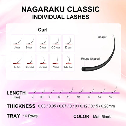 NAGARAKU 7~25mm B C D L LC LD N premium natural synthetic mink classic false eyelashes individual eyelash extensions makeup tool