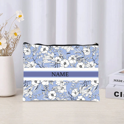 Luxury Custom Name Cosmetic Bag Floral Personalized Makeup Pouch Travel Lipstick Organizer Trendy Make Up Clutch Canvas Purse