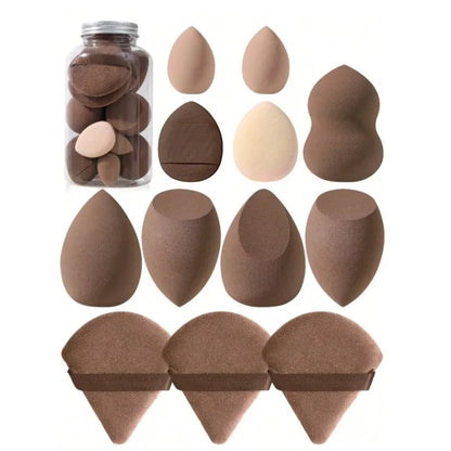 Face Makeup Tool Set With Organizer, Large Beauty Eggs Fan Puffs   Mini Beauty Eggs Thumb Puffs Makeup Sponge Puffs
