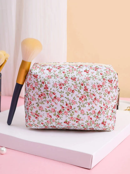 Storage Organizer Floral Puffy Quilted Makeups Bags Flower Printed Cosmetic Pouch Large Travel Cosmetics Bag Makeup Accessory