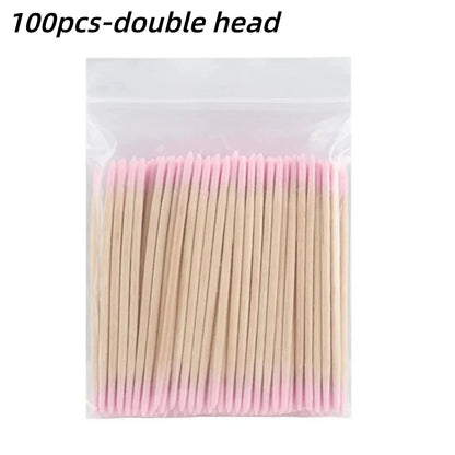 100/300/500Pcs Disposable Wood Cotton Swab Double Head Lipstick Ear Swabs Eyelash Cleaning Cotton Buds Manicure Beauty Supplies