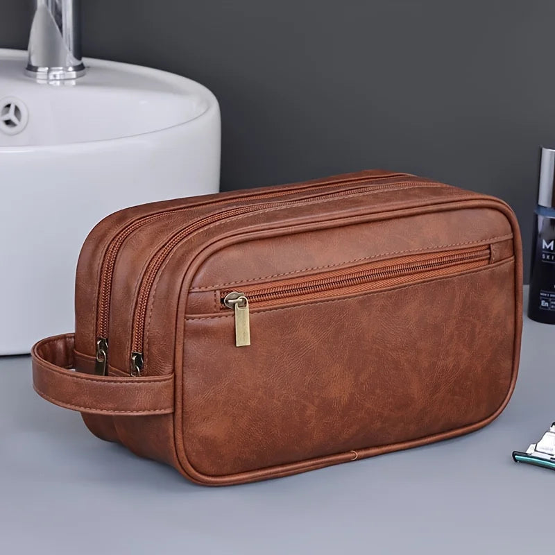 2025 Portable Double-layer Toiletry Bag for Men and Women Sports Business Travel PU Leather Casual Handbag Waterproof Makeup Bag