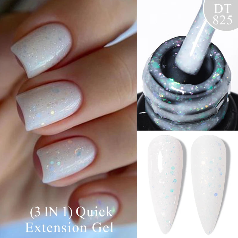 MEET ACROSS 7ml Quick Extension Gel Nail Polish Glitter Pink Gold Purple Milky White UV Gel Finger Prolong Varnish For Nails