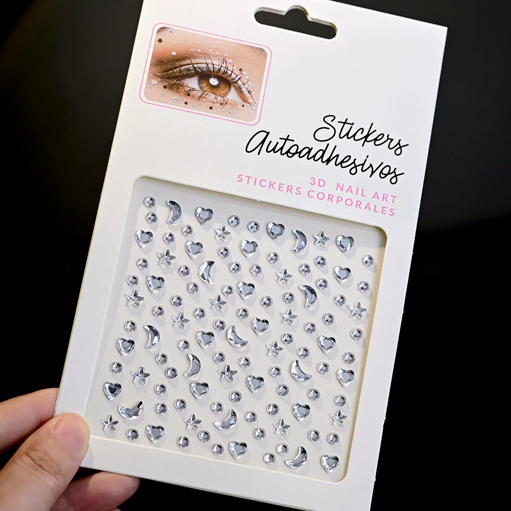 132/162/216/900pcs Coorful Diamonds Tattoos Stickers 3/4/5/6mm Face Rhinestones Tattoo for Party Body/Eye Makeup Gem Accessories