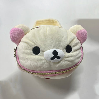 New Cute  Bear Girl Plush Elliptical Stereoscopic Makeup Bag Portable Storage Bag Cute Cartoon Easy Bear Bear Storage