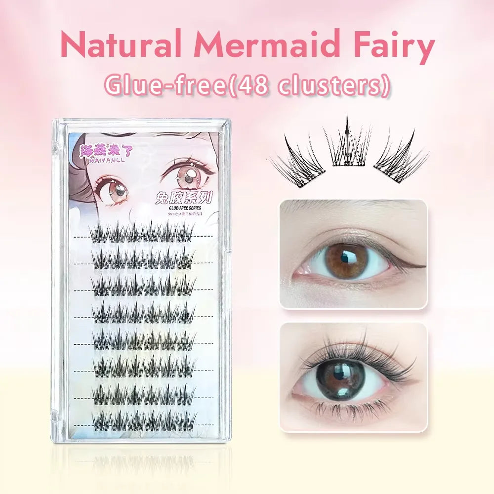 HISYI Self-Adhesive False Eyelashes 8 Rows - Glue-Free, Natural Look, Reusable & Easy Apply for Daily/Party Makeup (8-Pack)
