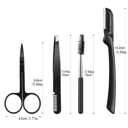 Black Eyebrow Trimming Scissors Stainless Steel Tweezers Scraping Eyebrow Comb Razor Eyebrow Clip Makeup Tools Sets