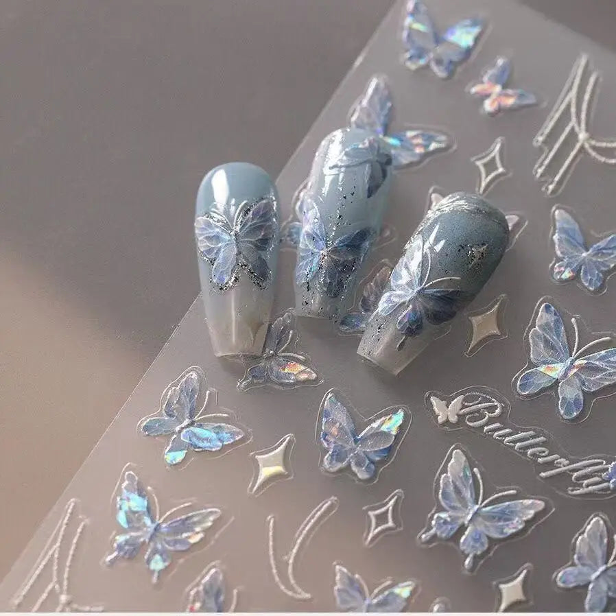 5D Relief Glitter Butterfly Nail Stickers DIY Aurora Nail Art Decorations Manicure Decals Makeup Stickers