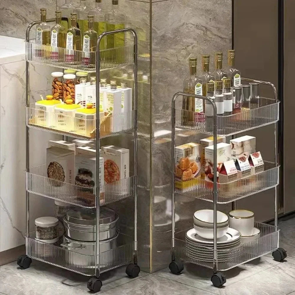 2/3/4 Tiers Mobile Shelf with Wheel Multi-Layers Storage Rack Home Trolley for Snacks Cosmetic Sundries Organizer Rolling Cart