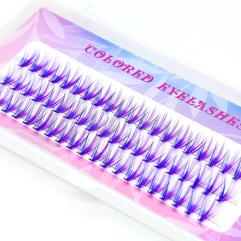 Blue Purple Mix Colored Lashes Cluster Eyelash Extension Natural Long 20D Volume Effect Faux Bunche Individual Makeup Cilias