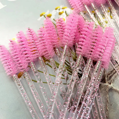 500Pcs Crystal Eyelash Makeup Brush Diamond Handle Mascara Wands Eyelash Extension Tool Disposable Spoolie Wands for Mascara