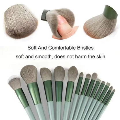 13PCS Green/Pink Makeup Brush Set With Soft Bristles For Easy Carrying Suitable For Beginners And Professional Makeup Artists