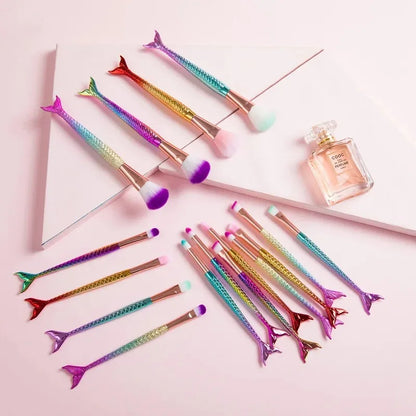 Four-piece Suit Mermaid Makeup Brush Fiber Colorful Soft Hair Loose Powder Brush Beauty Makeup Tools