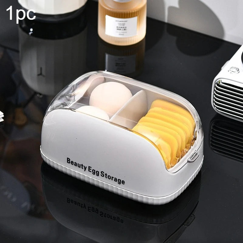 1pc Transparent Makeup Sponge Holder Dustproof Plastic Beauty Organizer Travel Home Cosmetic Storage Makeup Organizers with Lid