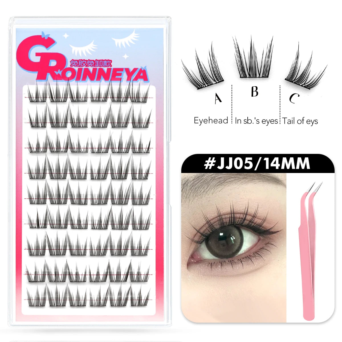 GROINNEYA Self Adhesive DIY Lash Extension Kit Lash Clusters No Glue Needed DIY Lash Extension Pre Glued Cluster Lashes