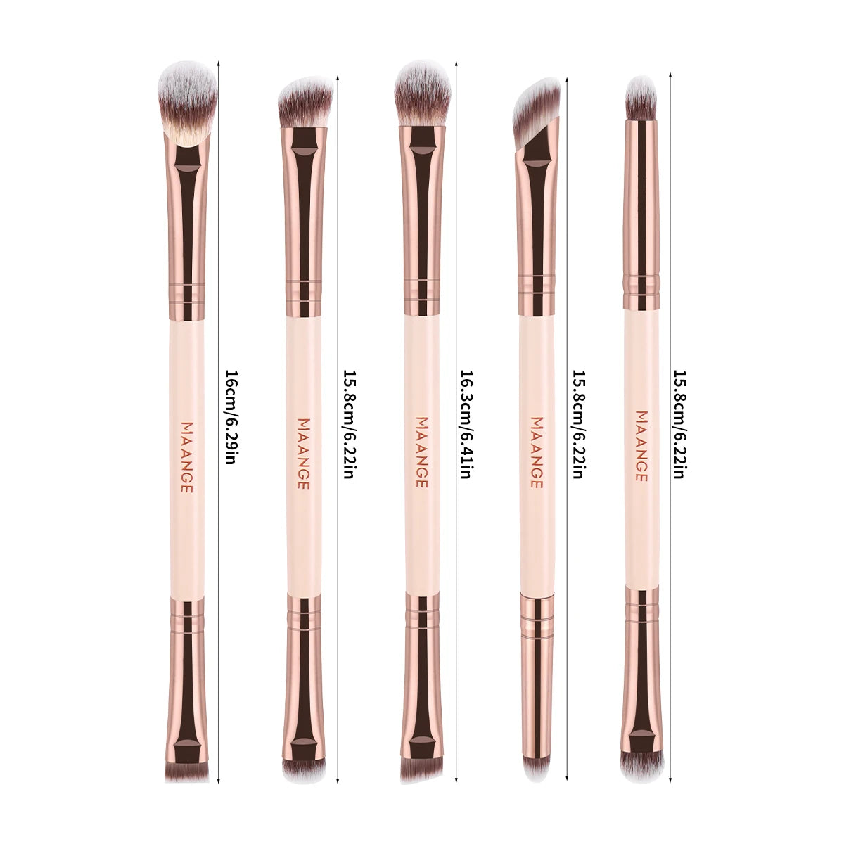 MAANGE 5pcs Double-ended Eye Makeup Brushes Soft Synthetic Hairs for Eyeshadow Eyeliner Nose Contour Smudge Blending Brush Tools