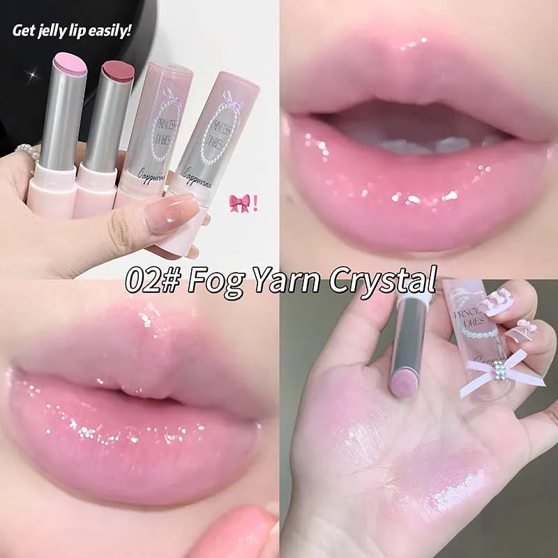 Caramel Brown Solid Lip Gloss Moisturizing Lace Bow Mirror Glass Jelly Lipstick Non Stick Cup Water Light Plump Lip Tint Makeup