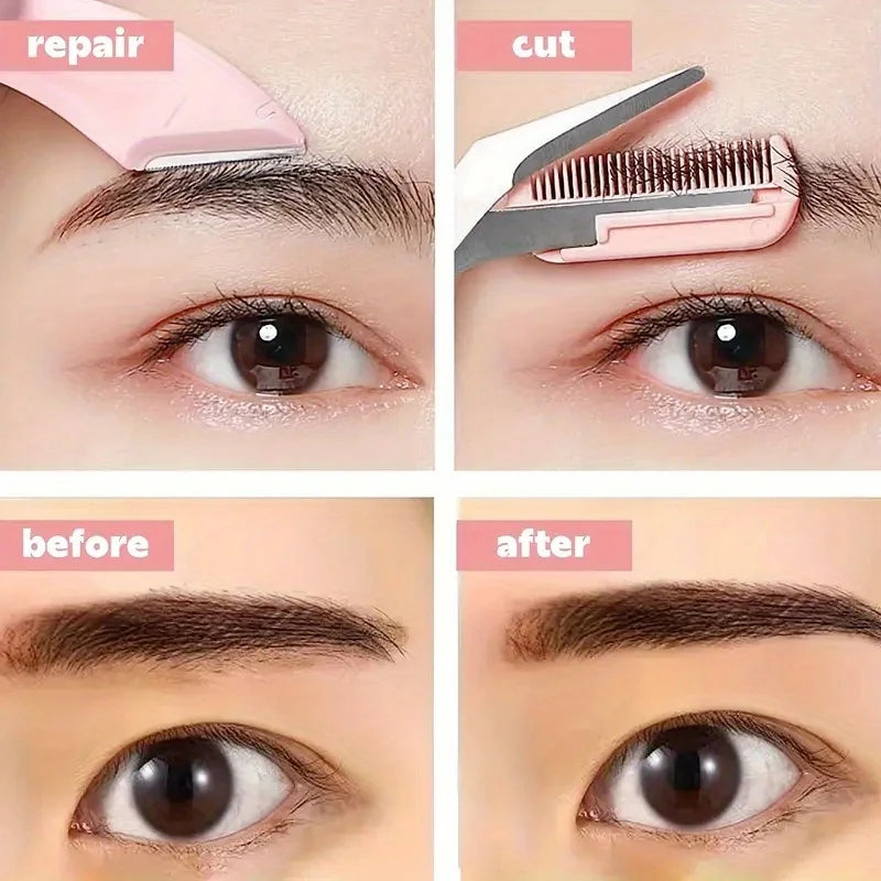 3-Piece Eyebrow Trimmer Set, Precision Trimming Scissors, Curved Eyebrow Trimmer And Comb - For On-The-Go Eyebrow Grooming