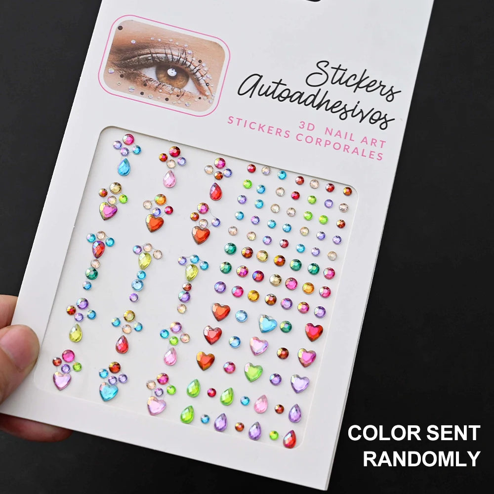132/162/216/900pcs Coorful Diamonds Tattoos Stickers 3/4/5/6mm Face Rhinestones Tattoo for Party Body/Eye Makeup Gem Accessories