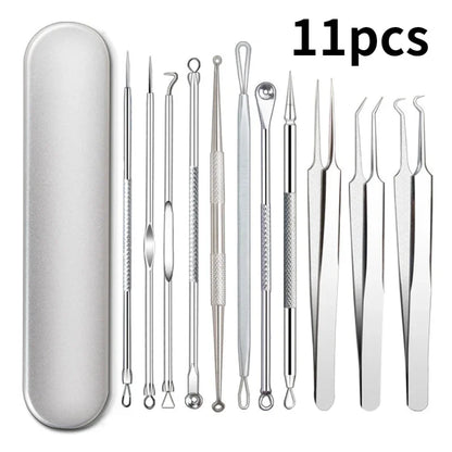 11Pcs/Set Acne Needle Blackhead Clip Remover Extraction Pore Black Head Cleaner Face Skin Care Cleansing Needle Tool Cell Clamp
