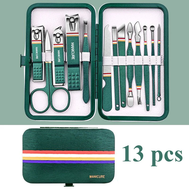 9-19pcs/set Nail Cutter Set Stainless Steel Nail Clippers Set With Folding Bag Manicure Kits Scissors Makeup Beauty Tool