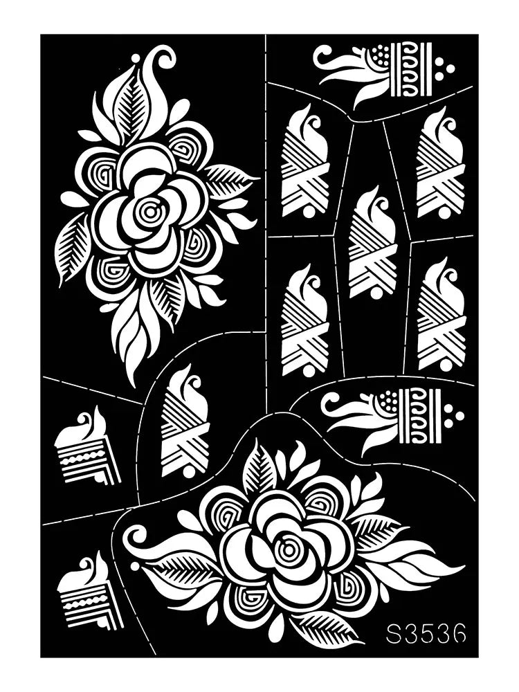 Reusable Henna Stencil for Hand Body Painting Flower Henna Tattoo Template for Women Wedding Festival Body Makeup Tattoo Tools