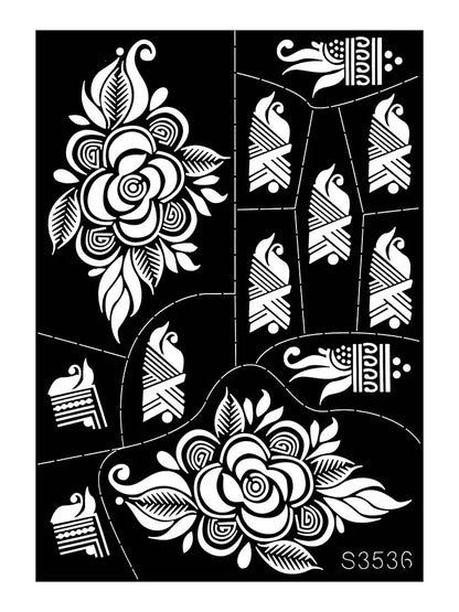 Reusable Henna Stencil for Hand Body Painting Flower Henna Tattoo Template for Women Wedding Festival Body Makeup Tattoo Tools