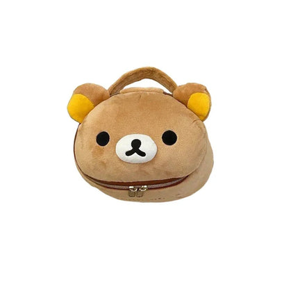 New Cute  Bear Girl Plush Elliptical Stereoscopic Makeup Bag Portable Storage Bag Cute Cartoon Easy Bear Bear Storage