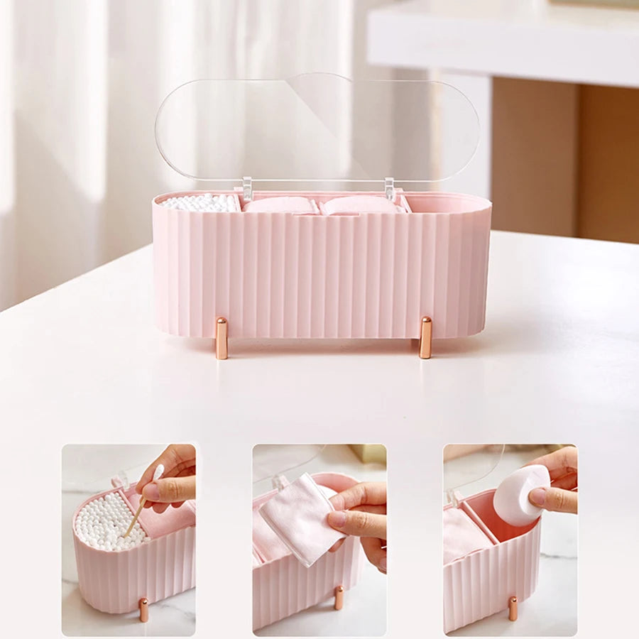 3 Grids Makeup Sponge Puff Storage Box Swab Clear Desktop Organizer Beauty Egg Bathroom Shelf Cleaning Rod Beauty Tool Container